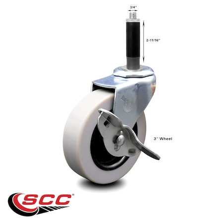 Service Caster 3 Inch Thermoplastic Rubber Wheel 3/4 Inch Expanding Stem Caster with Brake SCC-EX05S310-TPRS-SLB-34